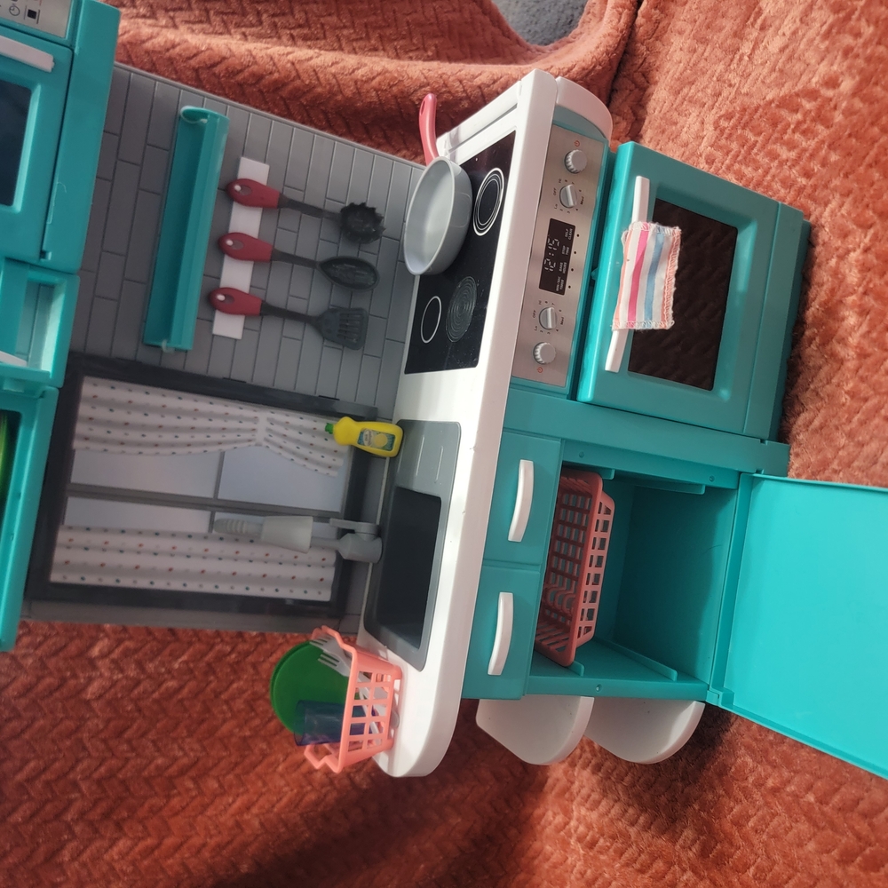 Modern Play Kitchen Set - Teal and White